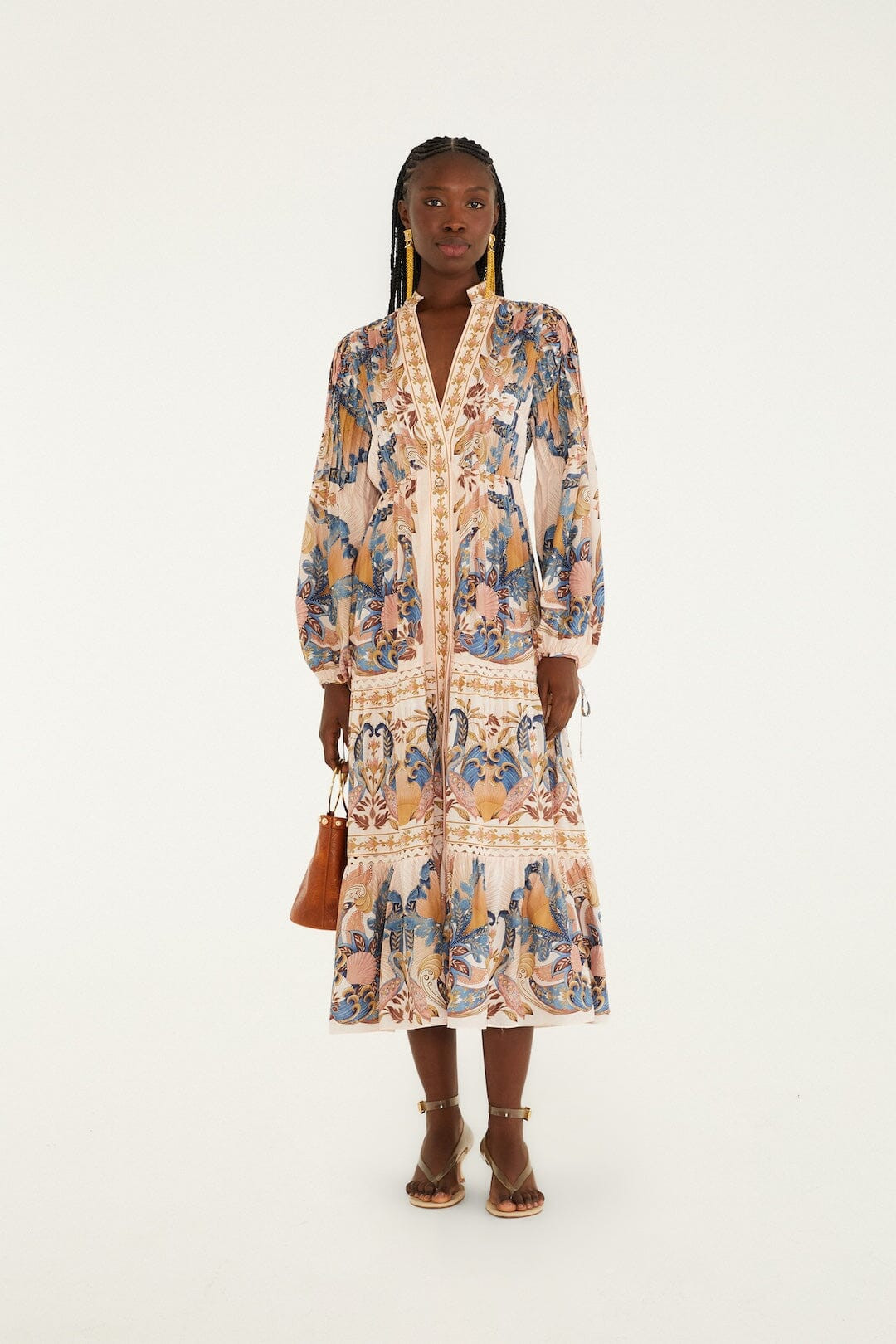 Soft Pink Sea Garden Scarf Pleated Midi Dress | FARM Rio | FarmRio (US)