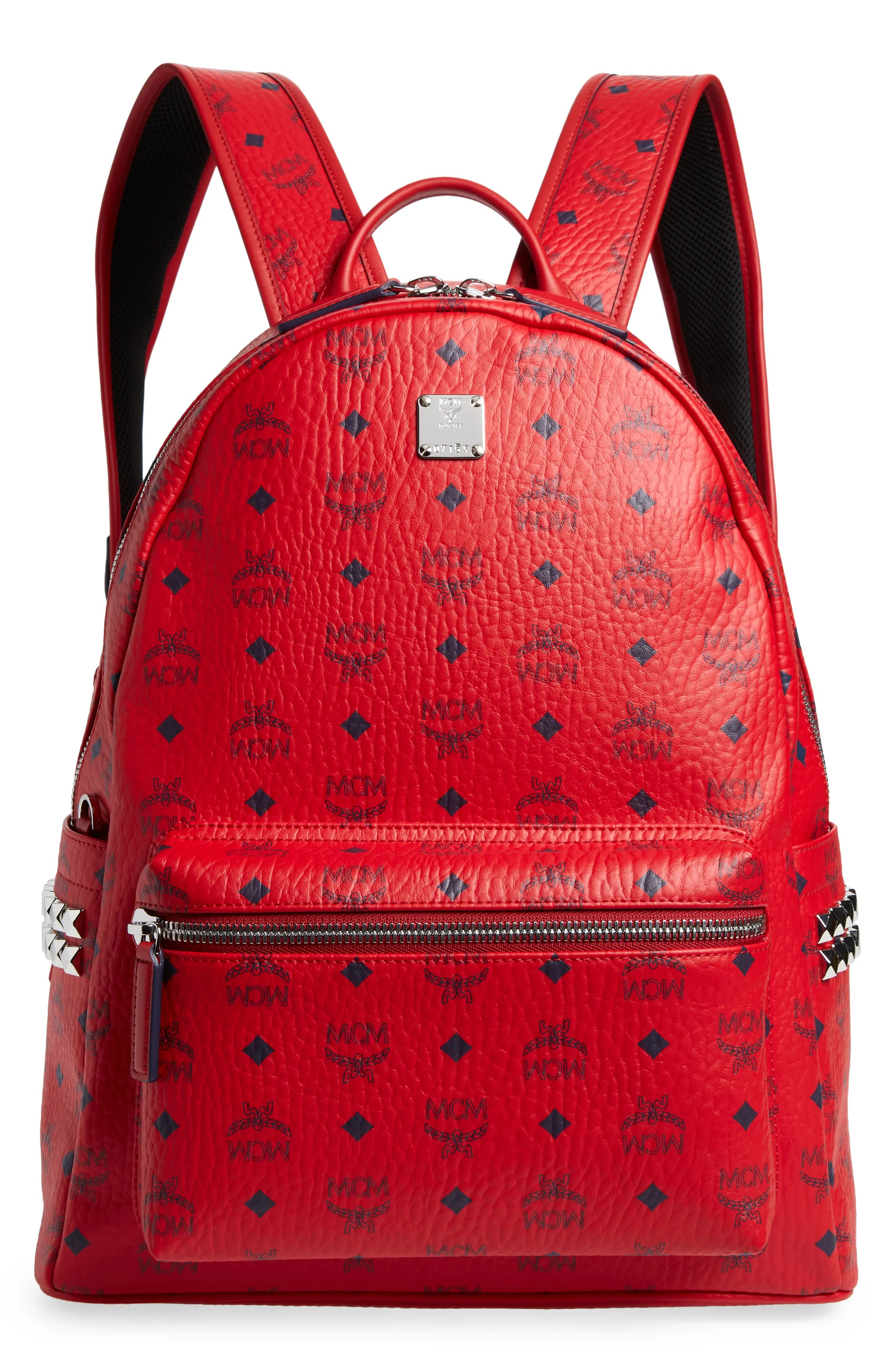 MCM Medium Stark Visetos Coated Canvas Backpack in Candy Red at Nordstrom | Nordstrom