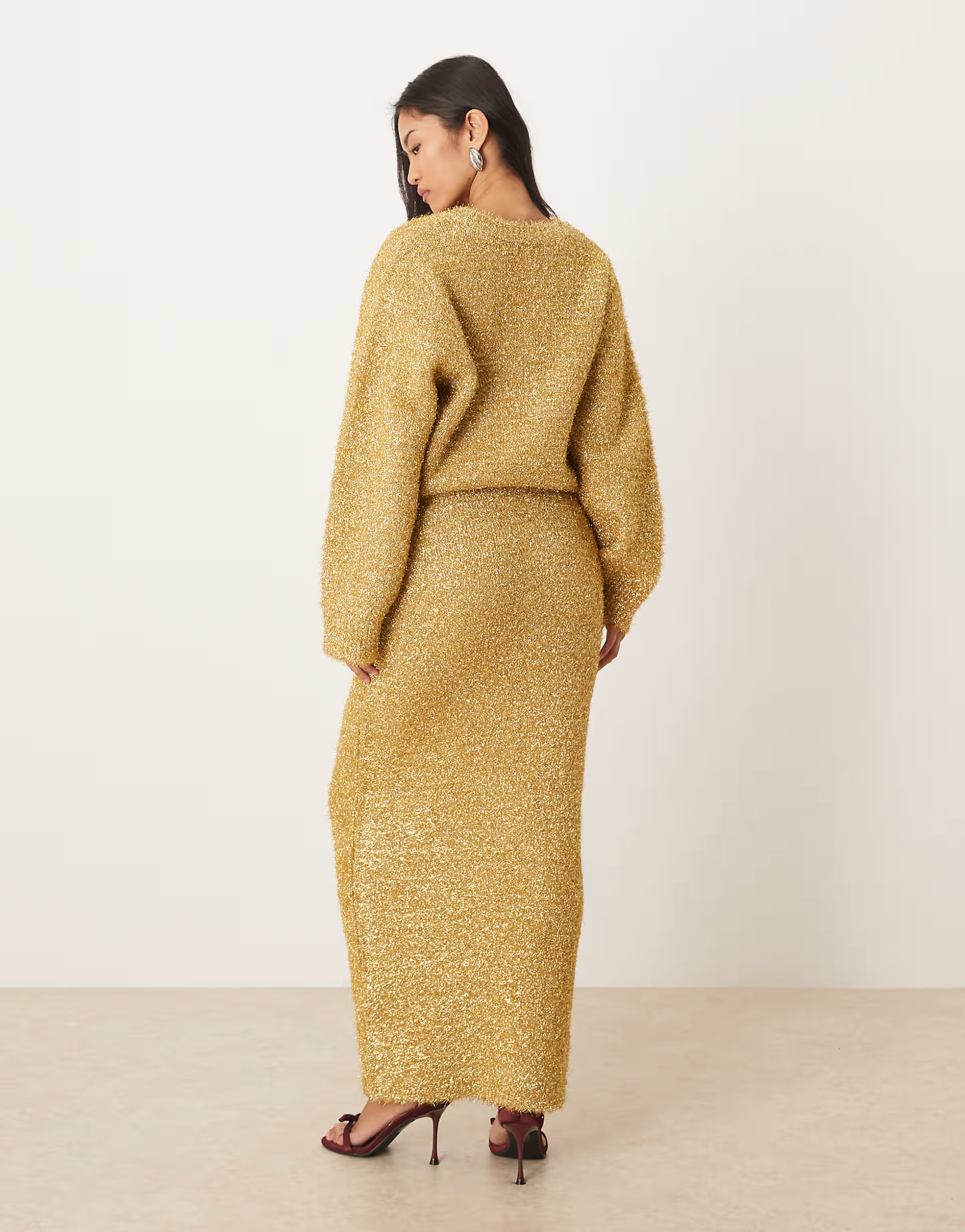 ASOS DESIGN co-ord tinsel midaxi skirt in gold | ASOS (Global)