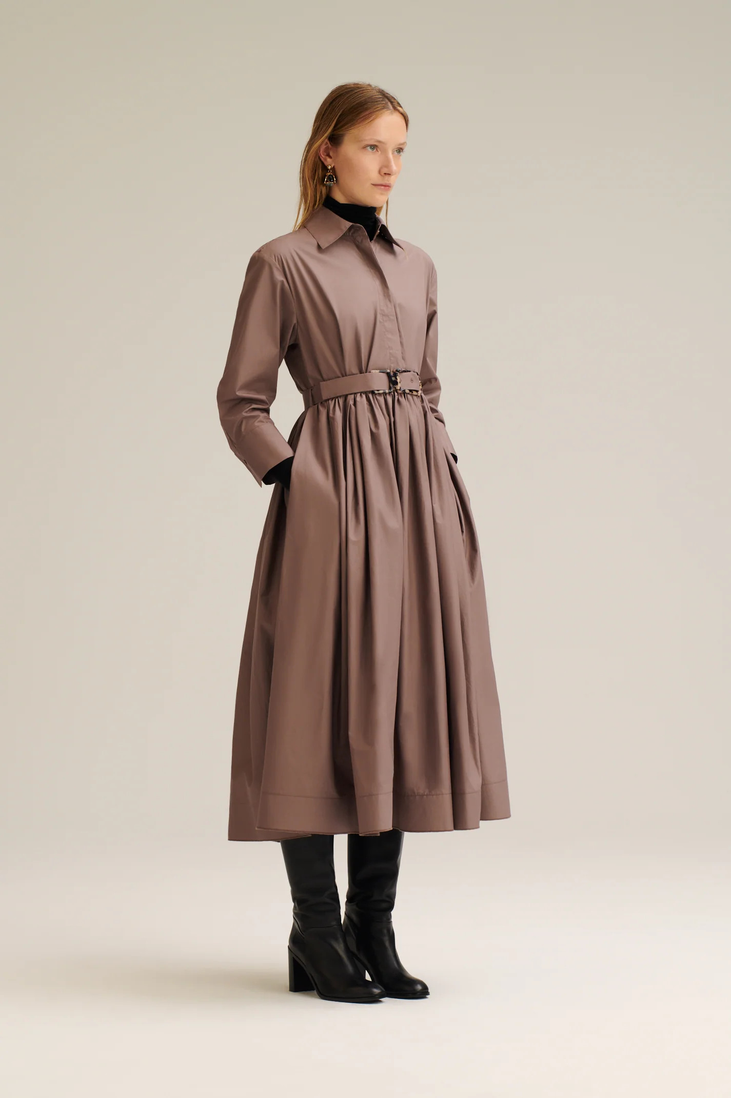 PARACHUTE BUCKLE SHIRT DRESS - TAUPE - Scanlan Theodore | Scanlan Theodore
