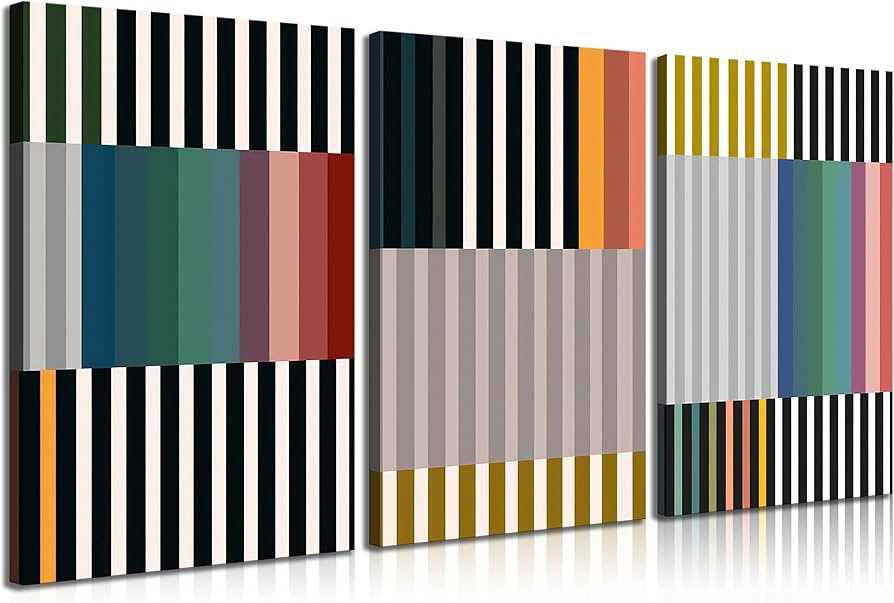 3pcs Abstract Stripes Canvas Wall Art Mid Century Modern Wall Decor Pictures Colorful Simple Line... | Amazon (US)