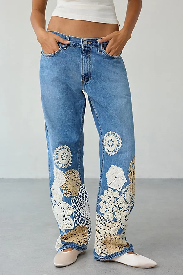 ReMADE By UO Handmade Crochet Patched Jean | Urban Outfitters (US and RoW)