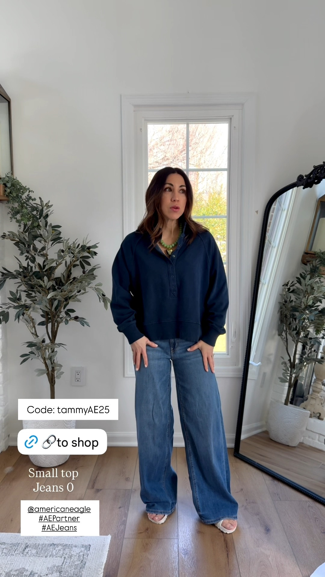 Stackable Code: tammyAE25 for 25% off sitewide @ae New arrivals from American Eagle are so good as always. New denim styles, comfy pants and casual tops to pair with them. And I have an exclusive code you can use thru 3/30! Perfect timing for building up your casual spring wardrobe! #AEPartner #AEJeans @americaneagle

Baggy jeans 0R. Drawstring jeans Xs short. Trousers XS. Barrel pants XS. Two this me jeans 0 short. Sweatshirts small. Short sleeve sweatshirt, XS. V-neck small. ￼


#LTKSaleAlert #LTKOver40 #LTKPetite