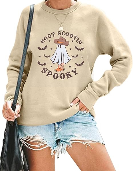 Halloween Ghost Sweatshirt Women Spooky Season Graphic Shirt Oversized Long Sleeve Fall Pullover ... | Amazon (US)