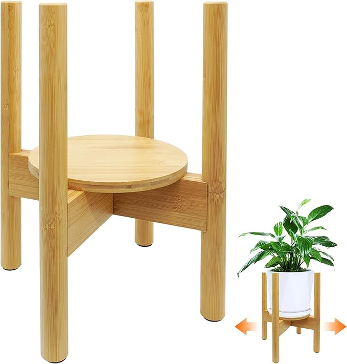 JUKFITA Adjustable Plant Stand with Tray, Mid-Century Modern Planter Pot Holder Bamboo Indoor Dis... | Amazon (US)