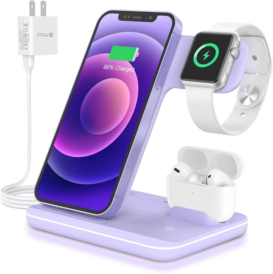 WAITIEE Wireless Charger 3 in 1,15W Fast Charging Station for Apple Watch 9/8/Ultra/SE/7/6/5/4/3/... | Amazon (US)