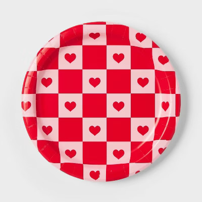 20ct Valentine's Day Checkered Heart Dinner Plates - Spritz™ | Target