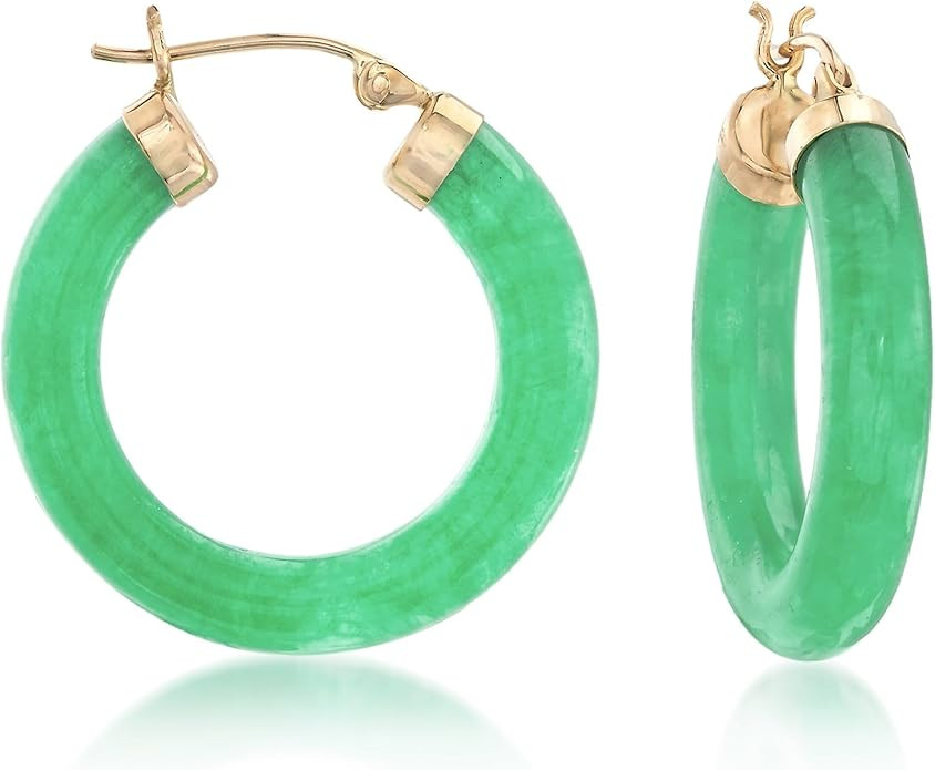 Ross-Simons Jade Hoop Earrings With 14kt Yellow Gold | Amazon (US)