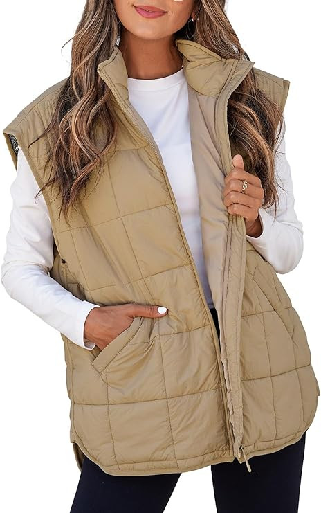 EVALESS Womens Puffer Vest Zip Up Cap Sleeve Jackets Travel Fall Outfits 2025 Fashion Warm Winter... | Amazon (US)