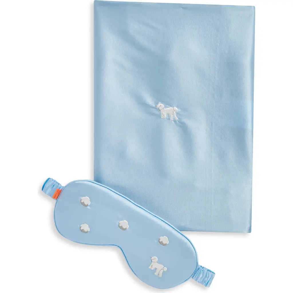 Lost Pattern Embroidered Satin Pillowcase & Sleep Mask Set in Blue at Nordstrom Rack | Nordstrom Rack