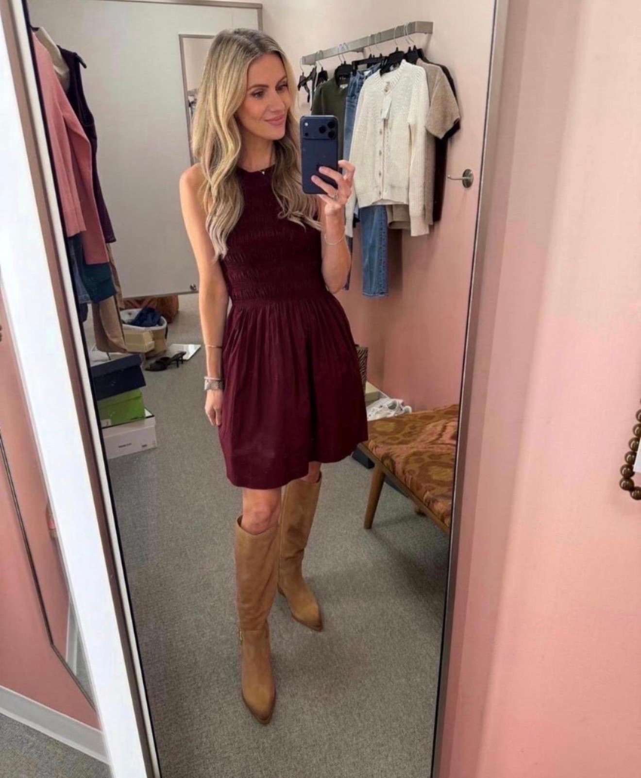 This burgundy dress is one of those pieces that makes getting dressed up so easy. The rich color looks beautiful with tall suede boots and is perfect for fall events, family photos, or date night. AND it's 100% cotton!!!

#LTKootd #LTKSeasonal