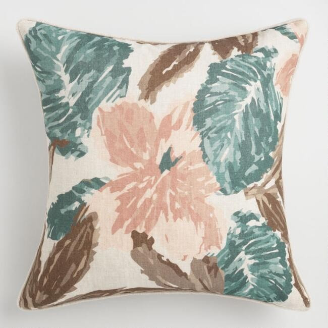 Oversized Neutral Floral Linen Villa Callie Throw Pillow | World Market
