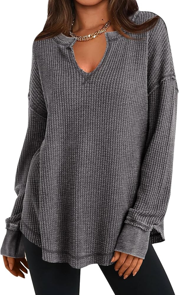 PRETTYGARDEN Womens Spring Fashion 2026 Waffle Knit Long Sleeve Tunic Tops for Women Loose Fit Dr... | Amazon (US)