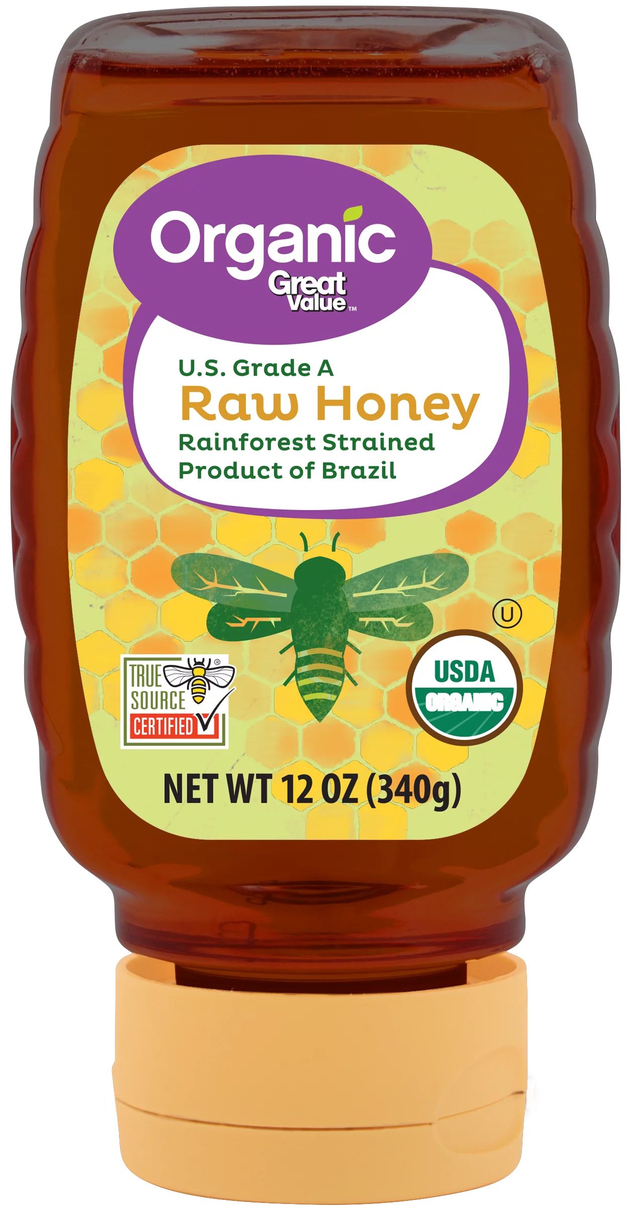 Great Value Organic Strained Raw Honey, 12 oz Inverted Plastic Bottle - Walmart.com | Walmart (US)