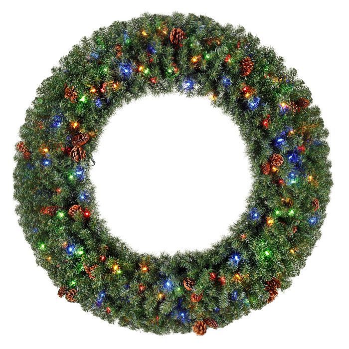 Evergreen Classics 48 Inch Pre-Lit 200 Color Changing LED Light Holiday Wreath with Pinecone Floc... | Target