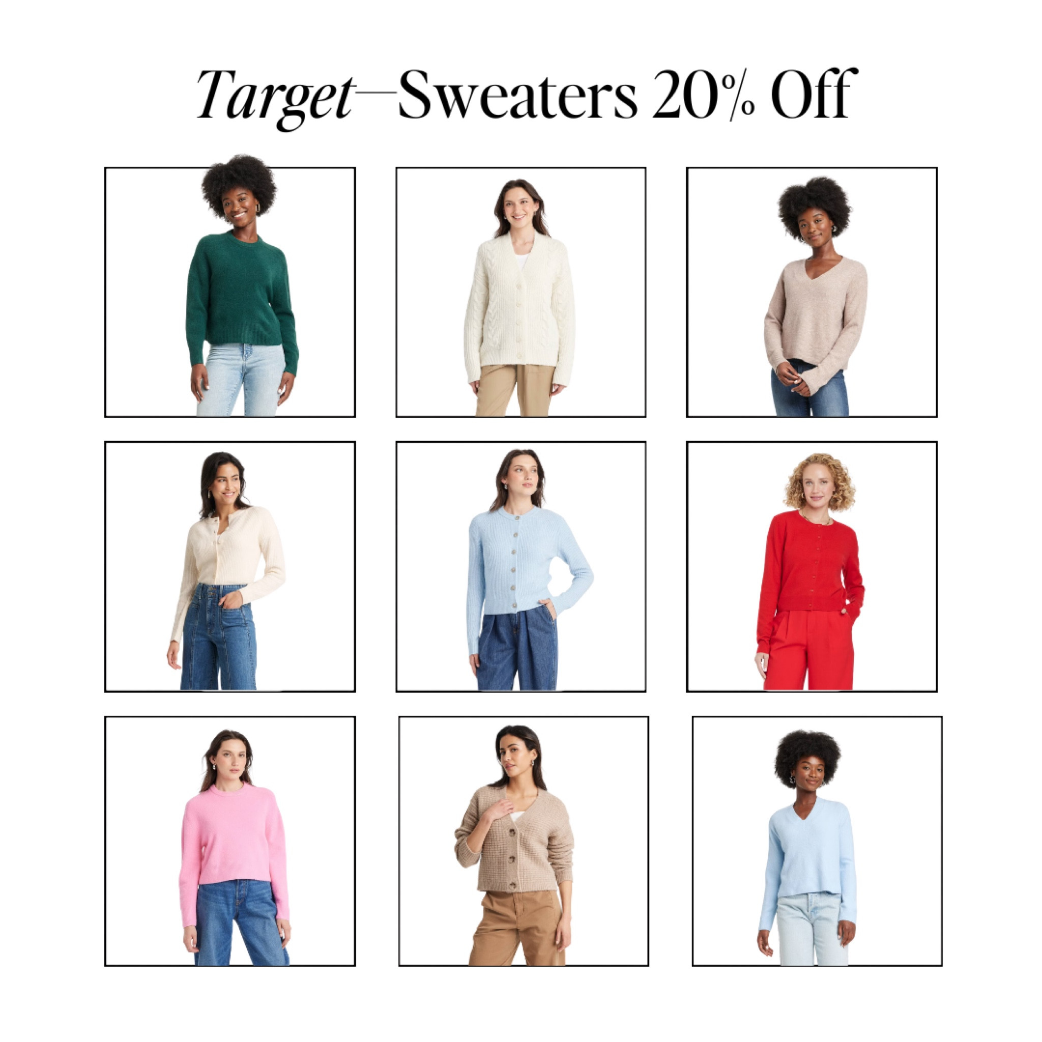 Cozy season is here, and I’ve rounded up my favorite fall sweaters from Target – and they’re 20% off right now! 🍂🍁 Whether you’re into chunky knits or lightweight layers, these are perfect for staying stylish and comfy this season. Snag them before they’re gone! #TargetStyle #SweaterWeather #FallFashion #TargetFinds #CozyVibes #FallWardrobe