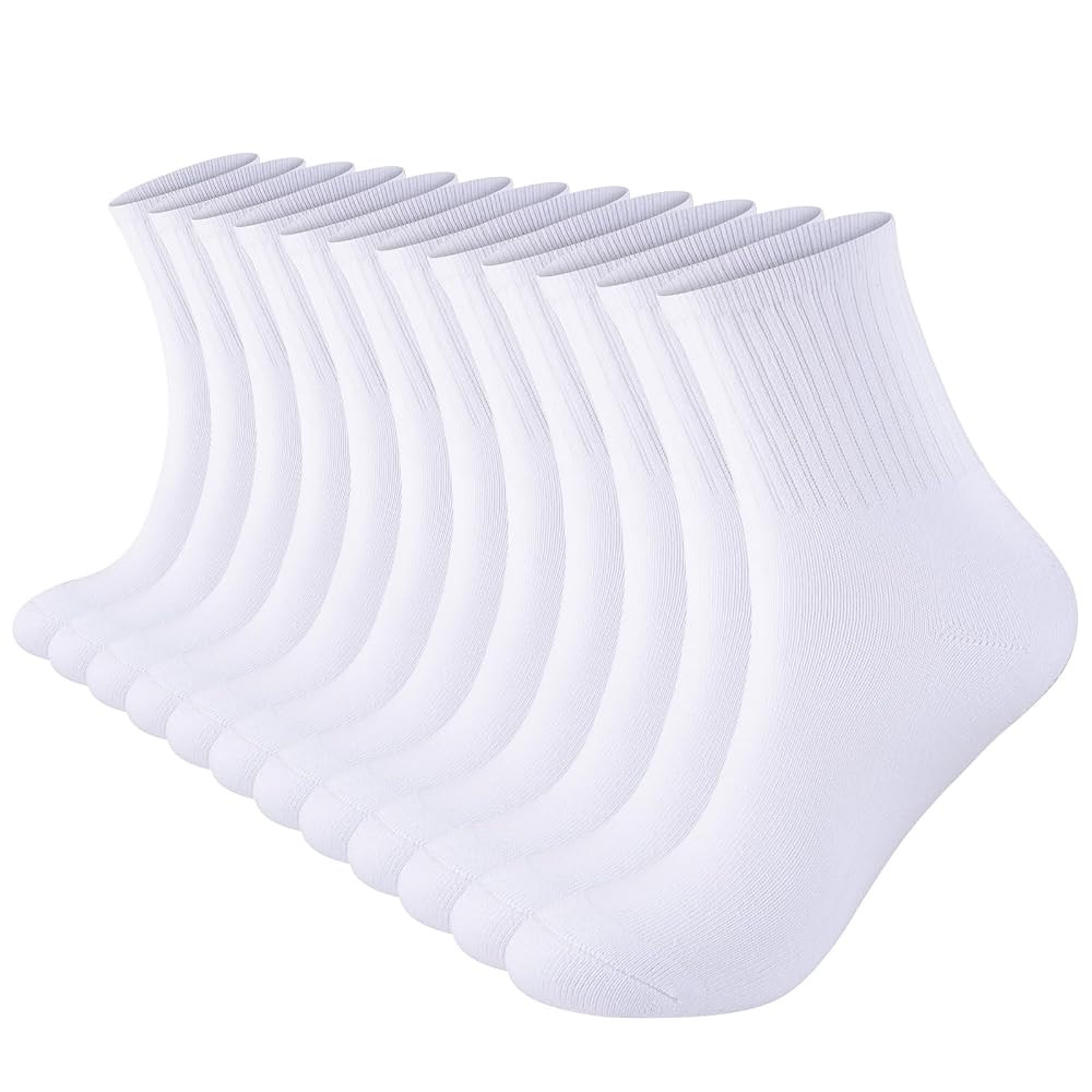 Womens 100% Cotton Cushioned Ankle Socks, Athletic Quarter Mini Crew Socks. | Amazon (US)