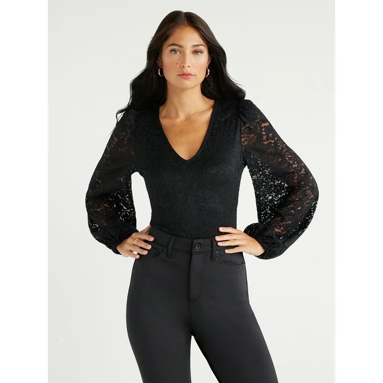 Sofia Jeans Women's Lace Bodysuit with Blouson Sleeves, Sizes XS-3XL - Walmart.com | Walmart (US)