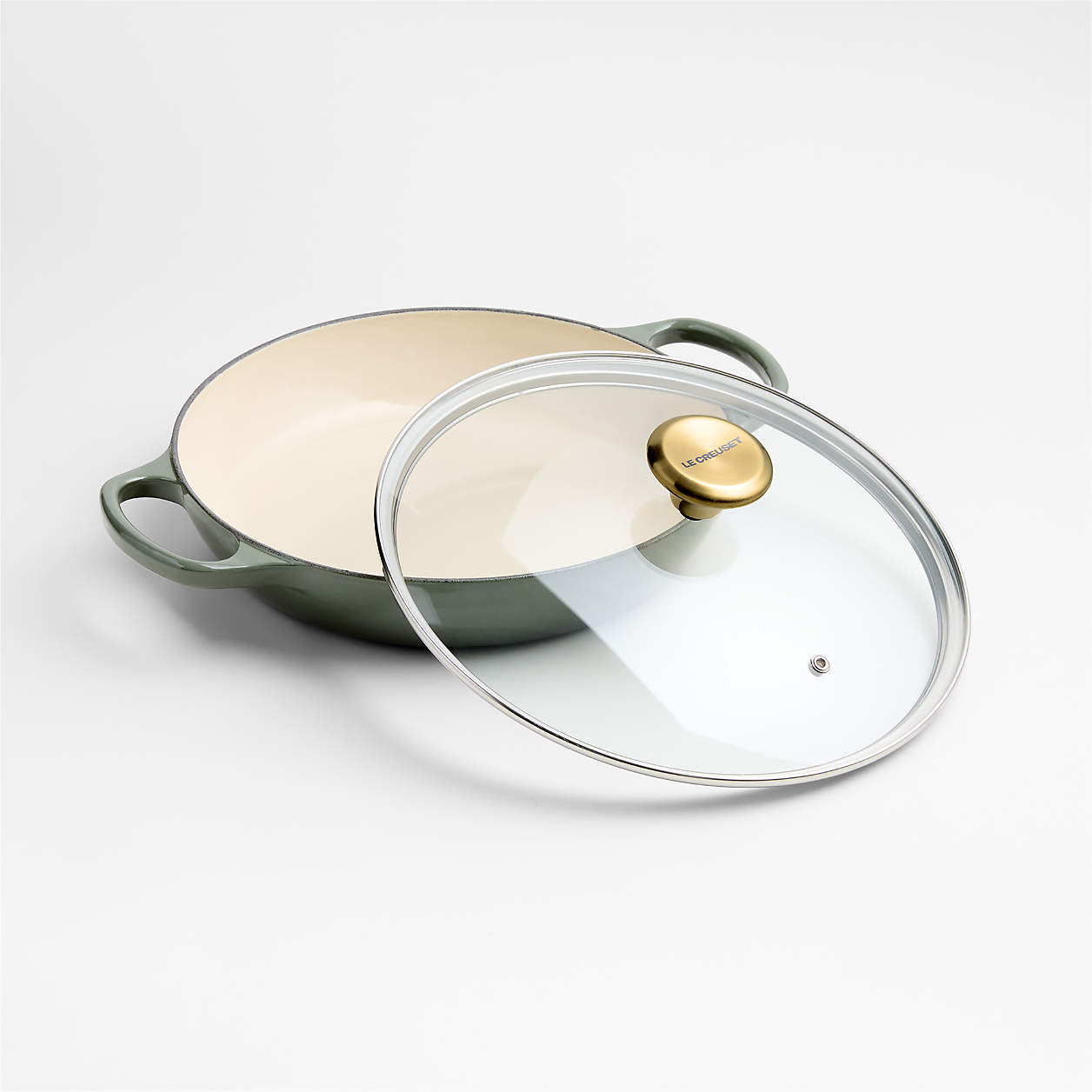 Le Creuset 2.25-Qt. Thyme Enameled Cast Iron Braiser with Glass Lid + Reviews | Crate & Barrel | Crate & Barrel