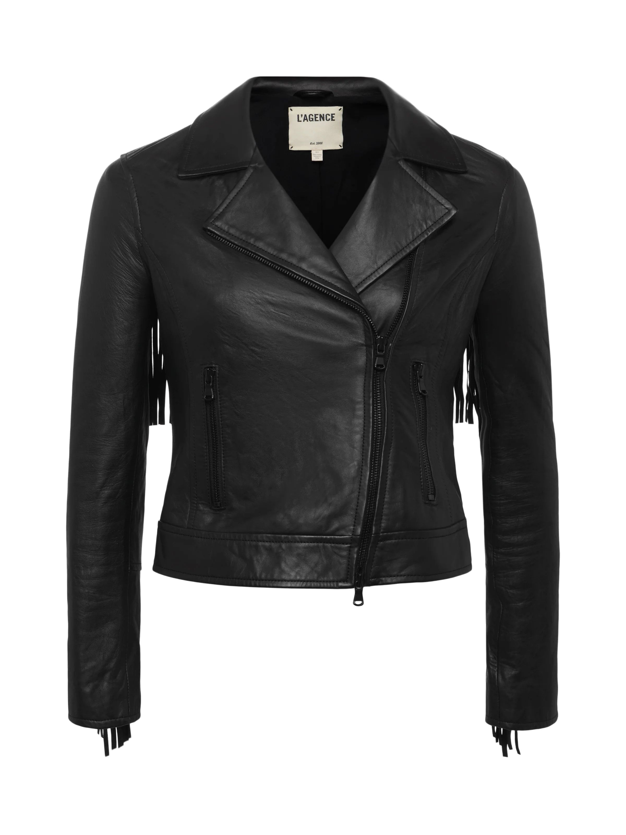 L'AGENCE Kravitz Fringe Leather Jacket In Black | L'Agence