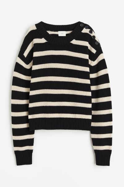 Cotton-blend Sweater - Black/striped - Ladies | H&M US | H&M (US + CA)