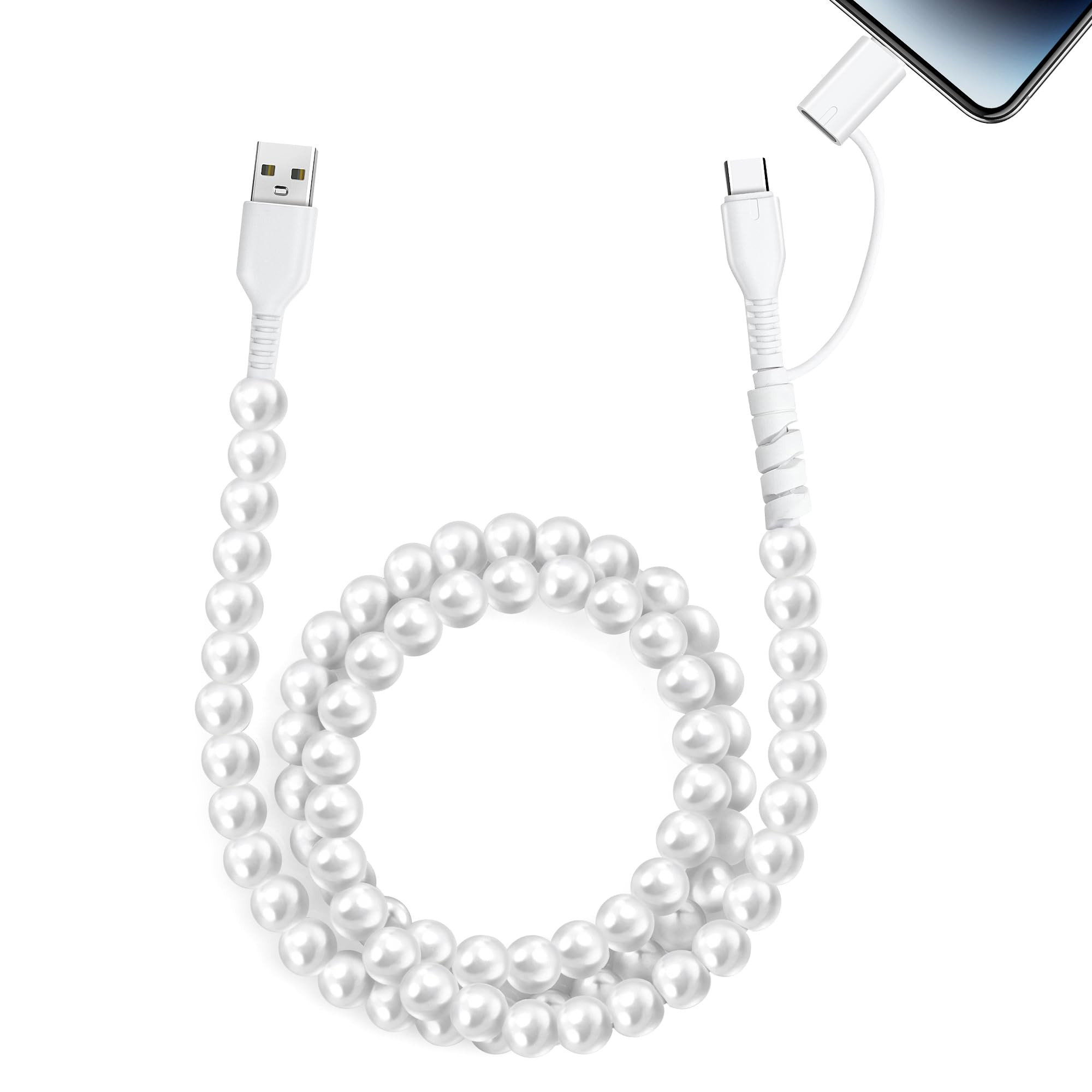 Aolcev USB C Cable 66W 2 in 1 Multi USB to USB C Fast Charging Cable 3.3FT Cute Beaded Phone Char... | Amazon (US)