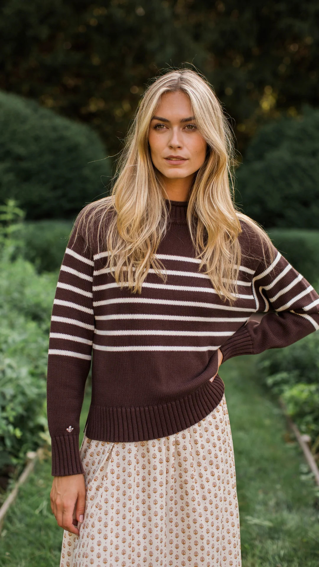 Millie Cotton Rollneck Sweater - Chocolate/Ivory Stripe | Marea