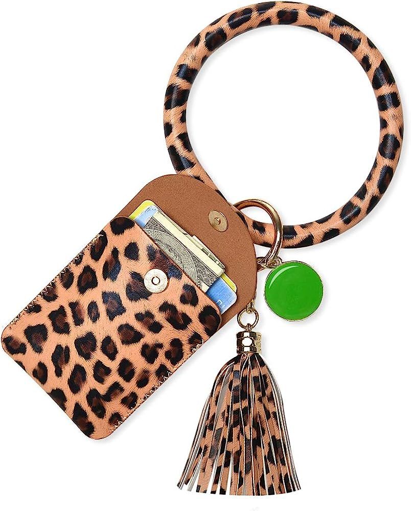 Keychain Bracelet, Leather Wristlet Keychain Bracelet with Tassel for Women | Amazon (US)
