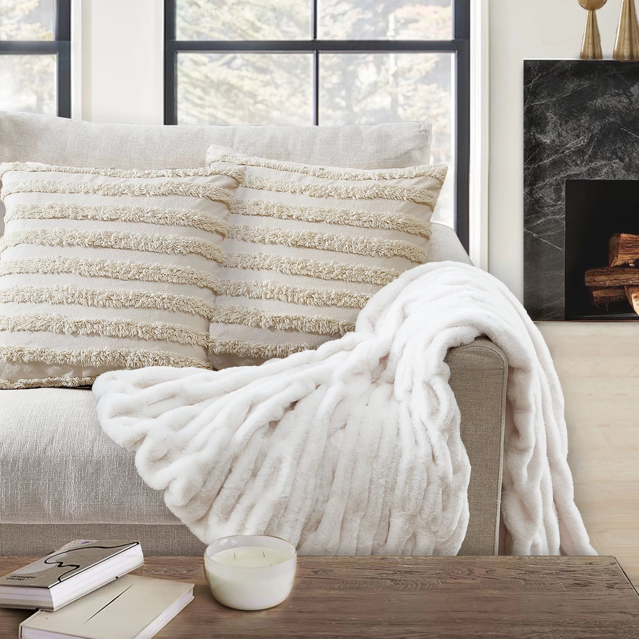 Better Homes & Gardens Faux Fur Throw Blanket, White Ruched Faux Fur, Standard Throw | Walmart (US)