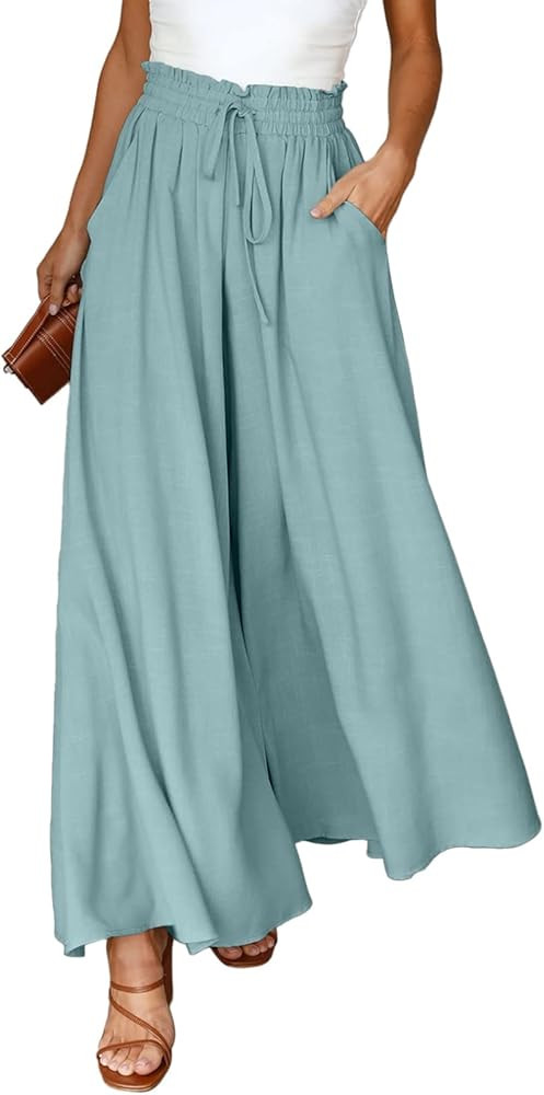 Dokotoo Pants for Women Casual Elastic Waist Wide Leg Pants with Pockets | Amazon (US)