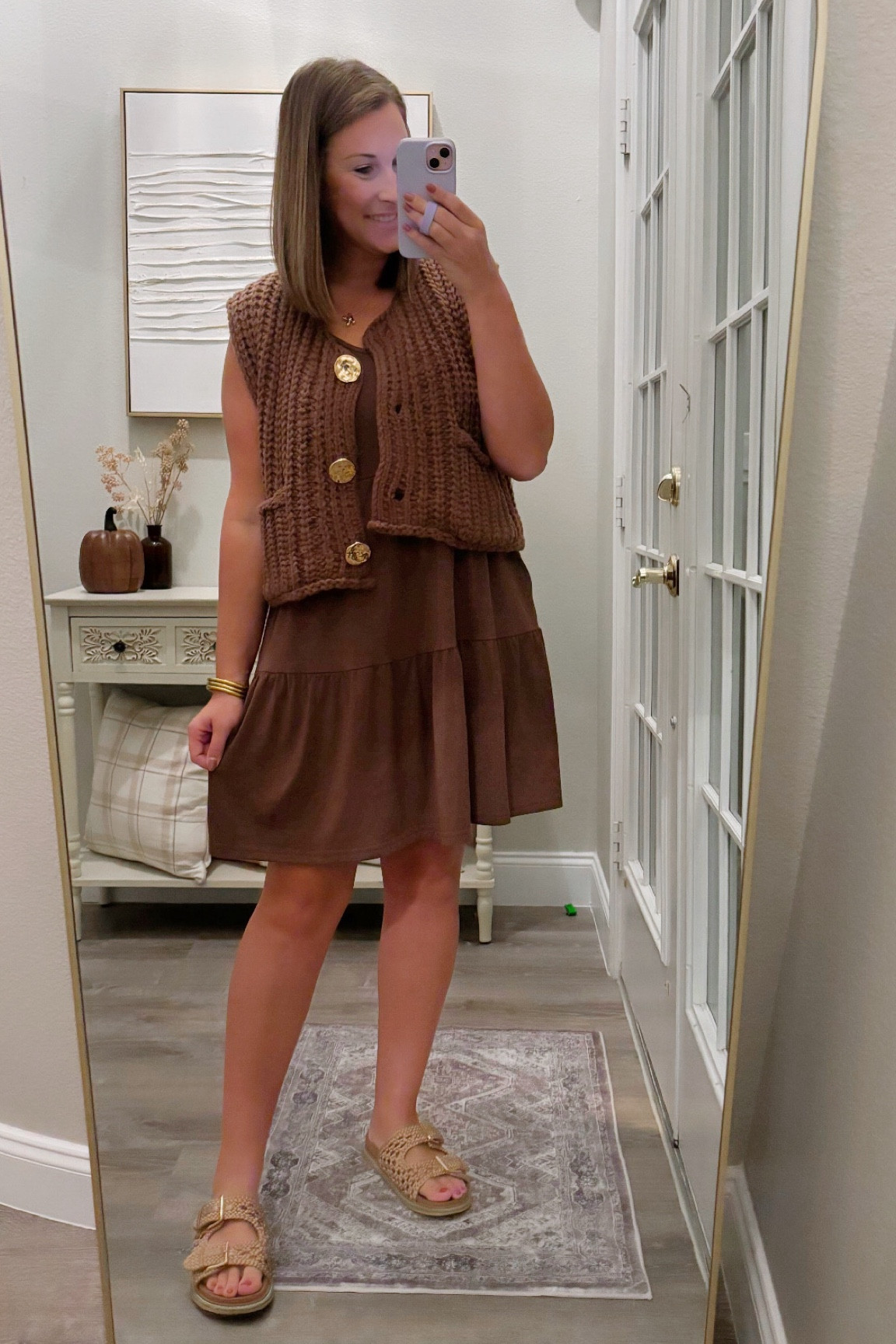 Styled the viral Amazon vest with a dress today! Teacher ootd, so comfy. 🤎

Medium in both 

#LTKMidsize #LTKxPrimeDay #LTKStyleTip