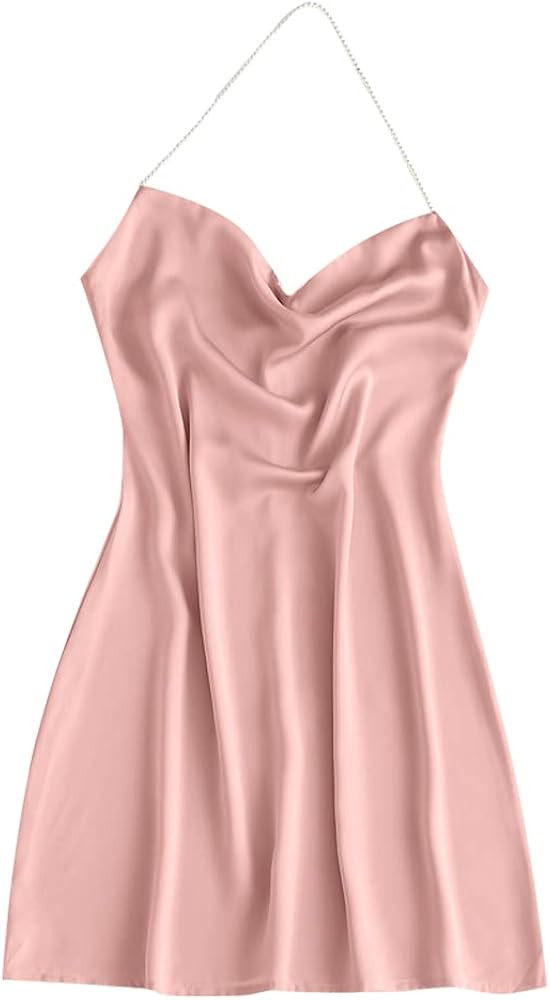 ZAFUL Women's Tie Dye Spaghetti Strap Cowl Neck Side Slit Party Mini Cami Dress | Amazon (US)