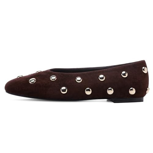 RBTHOLP Studded Flats for Women Suqare Toe Slip on Suede Ballet Flats Comfortable Walking Studs Ballet Shoes | Amazon (US)