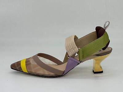 FENDI Colibri 55 Mesh FF Logo Slingback Kitten Heel Pumps Sandals Shoes $995 | eBay US