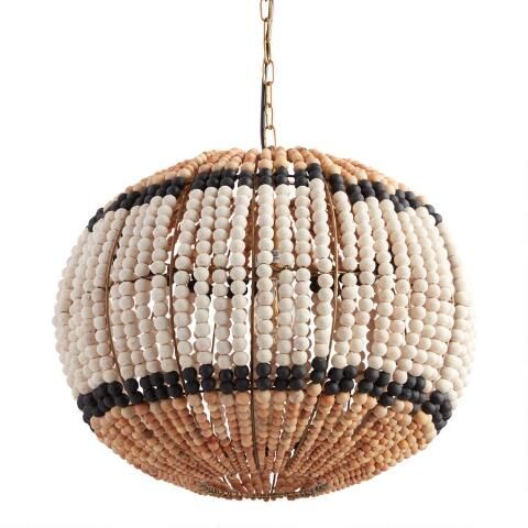 Black and White Stripe Wood Bead Luca Pendant Lamp | World Market