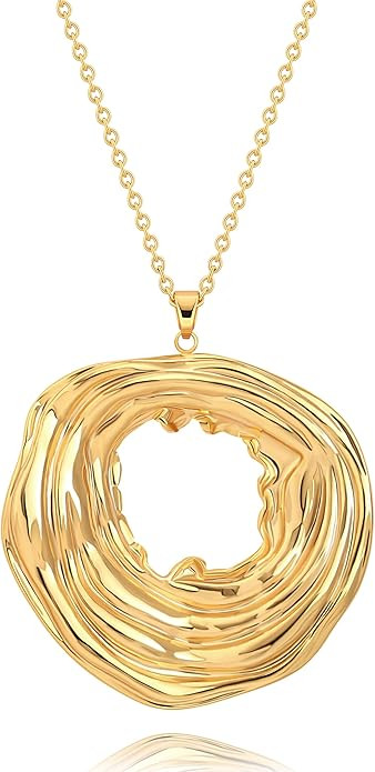 PERNNLA PEARL Long Disc Pendant Necklace for Women 18K Gold Plated Sweater Chain Fashion Jewelry | Amazon (US)