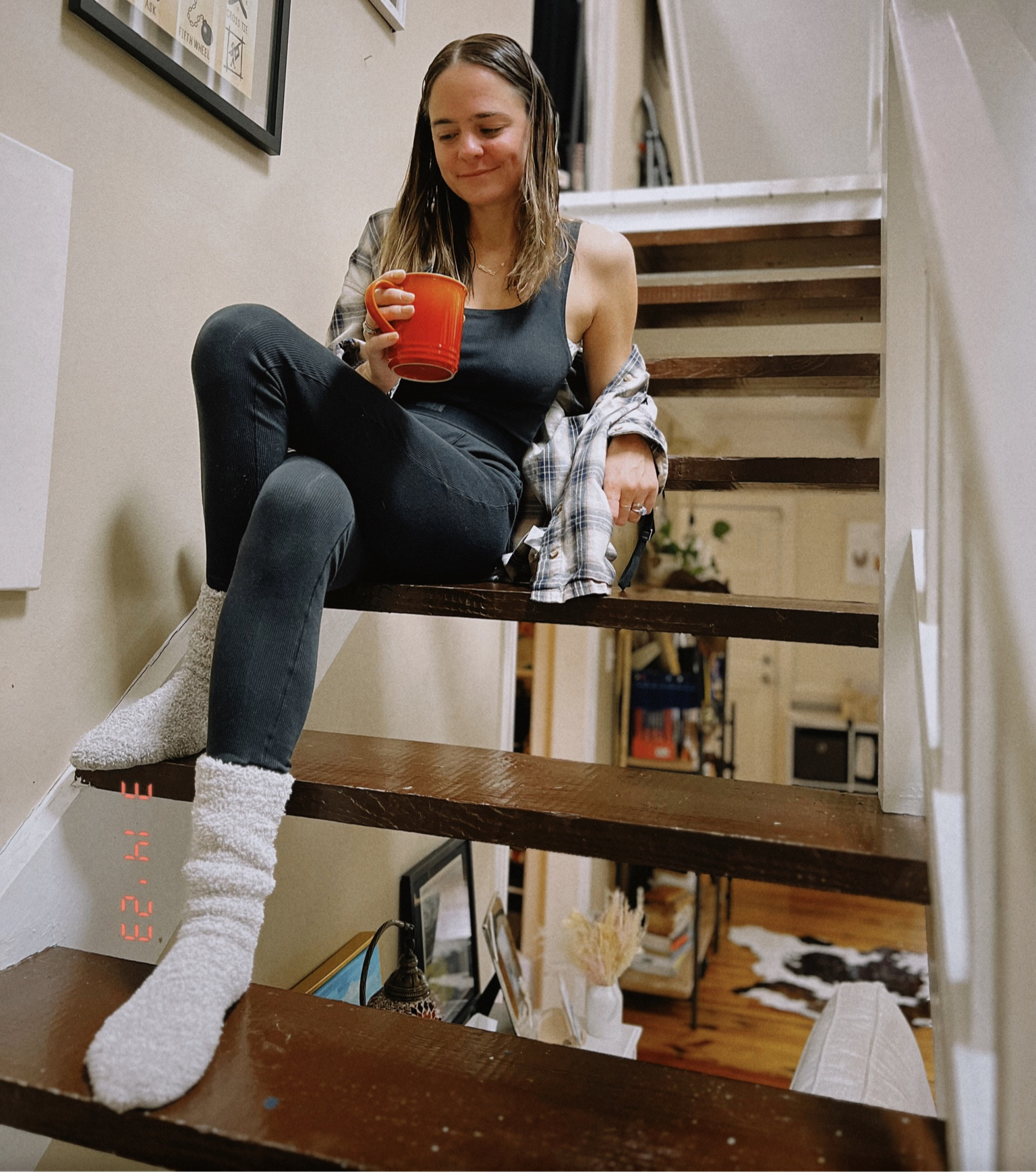 Sunday morning outfit. Skims outfit. Skims cotton collection. Flannel shirt and barefoot dreams socks. Outfit for lounging around the house. Postpartum style. Comfortable Sunday style. 

#LTKunder50 #LTKstyletip #LTKFind