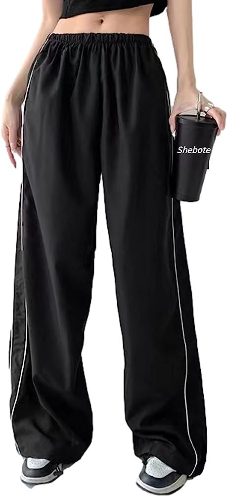 Womens Parachute Pants Wide Leg Baggy Pants Y2K Elastic Waist Jogger Sweatpants Track Pants Stree... | Amazon (US)