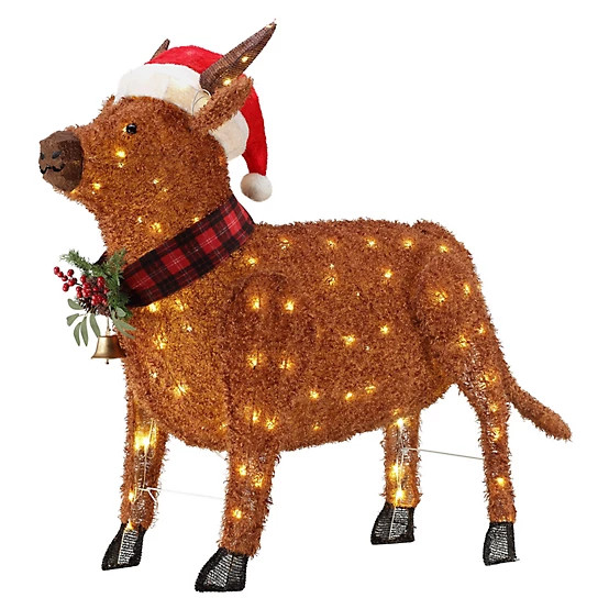 New!Red Shed  45 in. Indoor/Outdoor ETL LED Fluffy Christmas Highland Cow Decoration | Tractor Supply