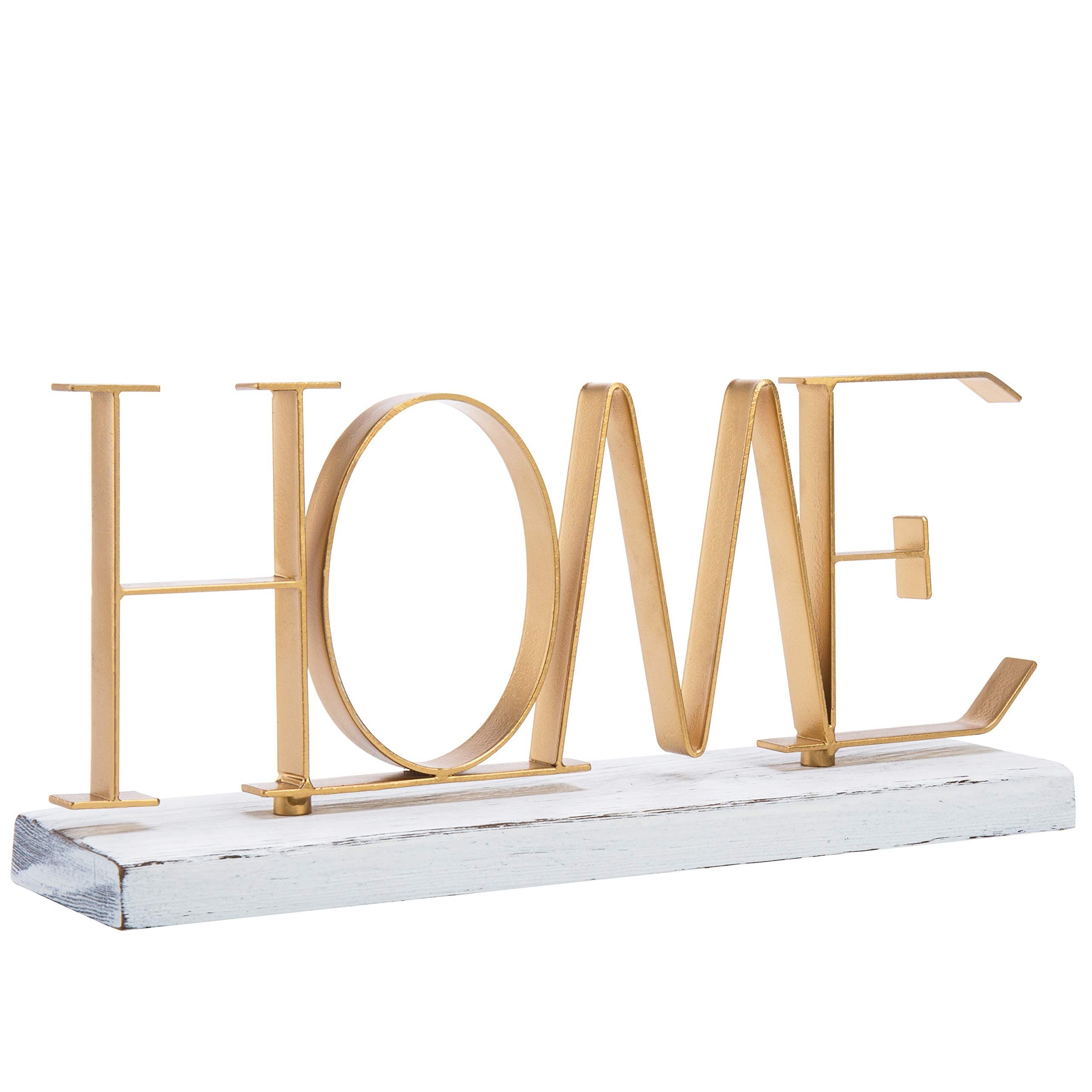 MyGift Home Gold-Tone Metal Letter Decorative Sign with Whitewashed Wood Base, 12 Inch | Amazon (US)