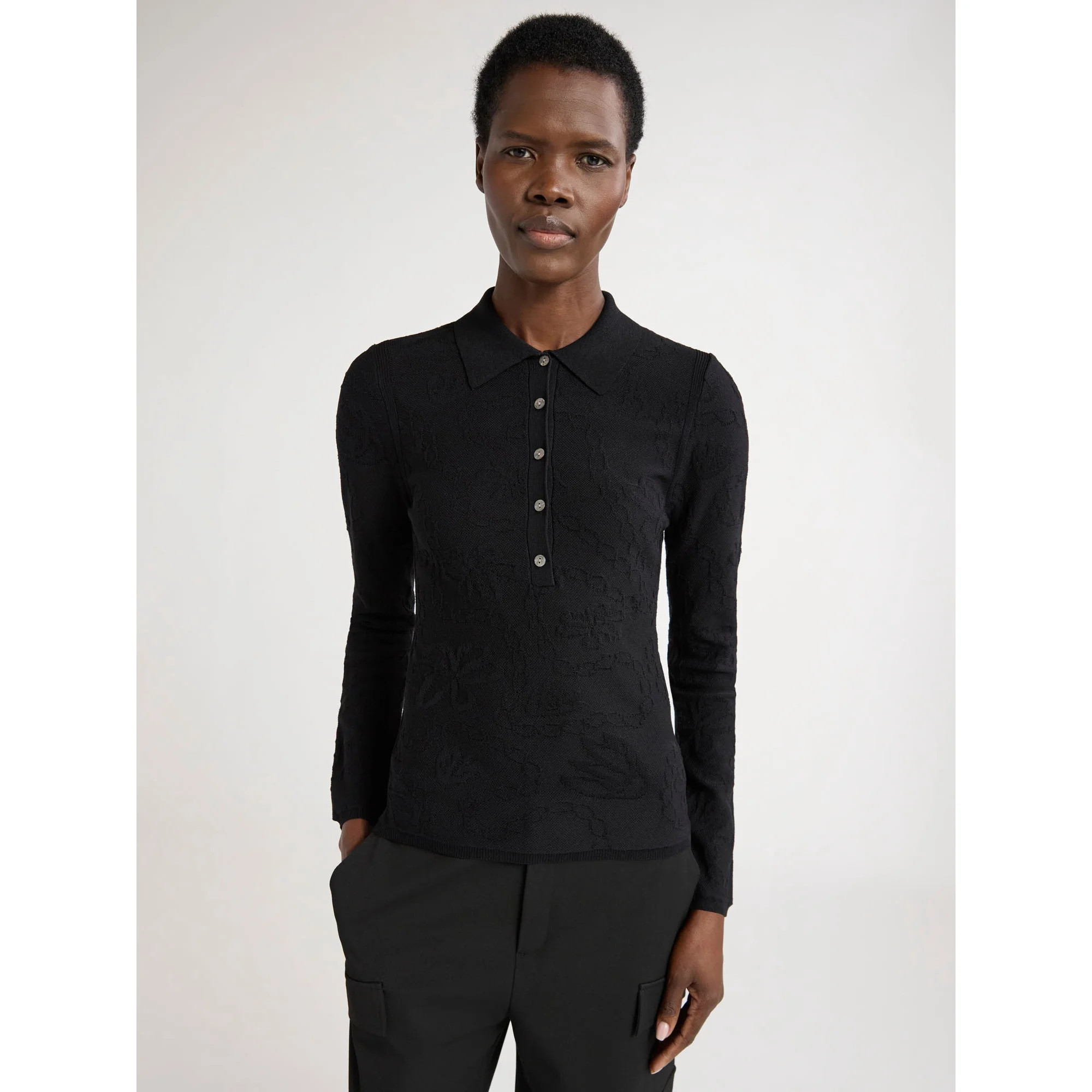 Scoop Woman's Fitted Jacquard Polo with Long Sleeves, Sizes XS-XXL | Walmart (US)