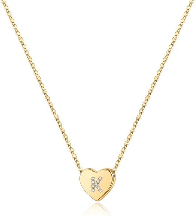 M MOOHAM Initial Heart Necklace for Girls Women, Dainty Cubic Zirconia Initial Heart Pendant Neck... | Amazon (US)