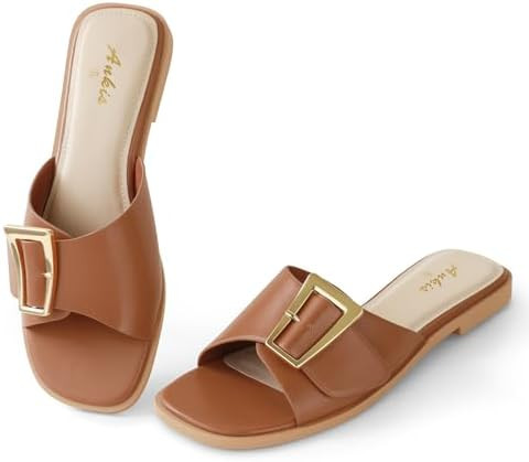 Ankis Black White Brown Women's Flat Sandals Comfortable Flat Sandals for Dressy Summer Women's S... | Amazon (US)