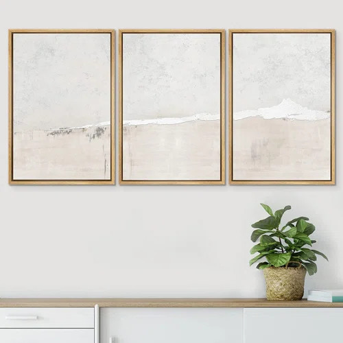 Modern Large Duotone Pastel Minimalist Landscape Subtle Wall Art Framed Canvas 3 Pieces Print | Wayfair North America