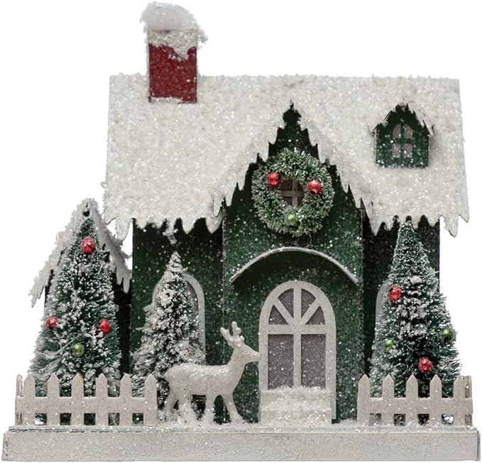 Paper House with Bottle Brush Trees, LED Lights, and Glitter, Multicolor | Amazon (US)