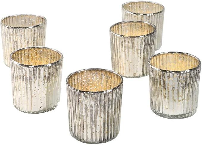Serene Spaces Living Set of 6 Small Silver Ribbed Votive Candle Holders, Mercury Glass Finish, Id... | Amazon (US)