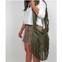Handmade Olive Green Leather Fringe Crossbody Hobo Bag Medium Size | Etsy (US)