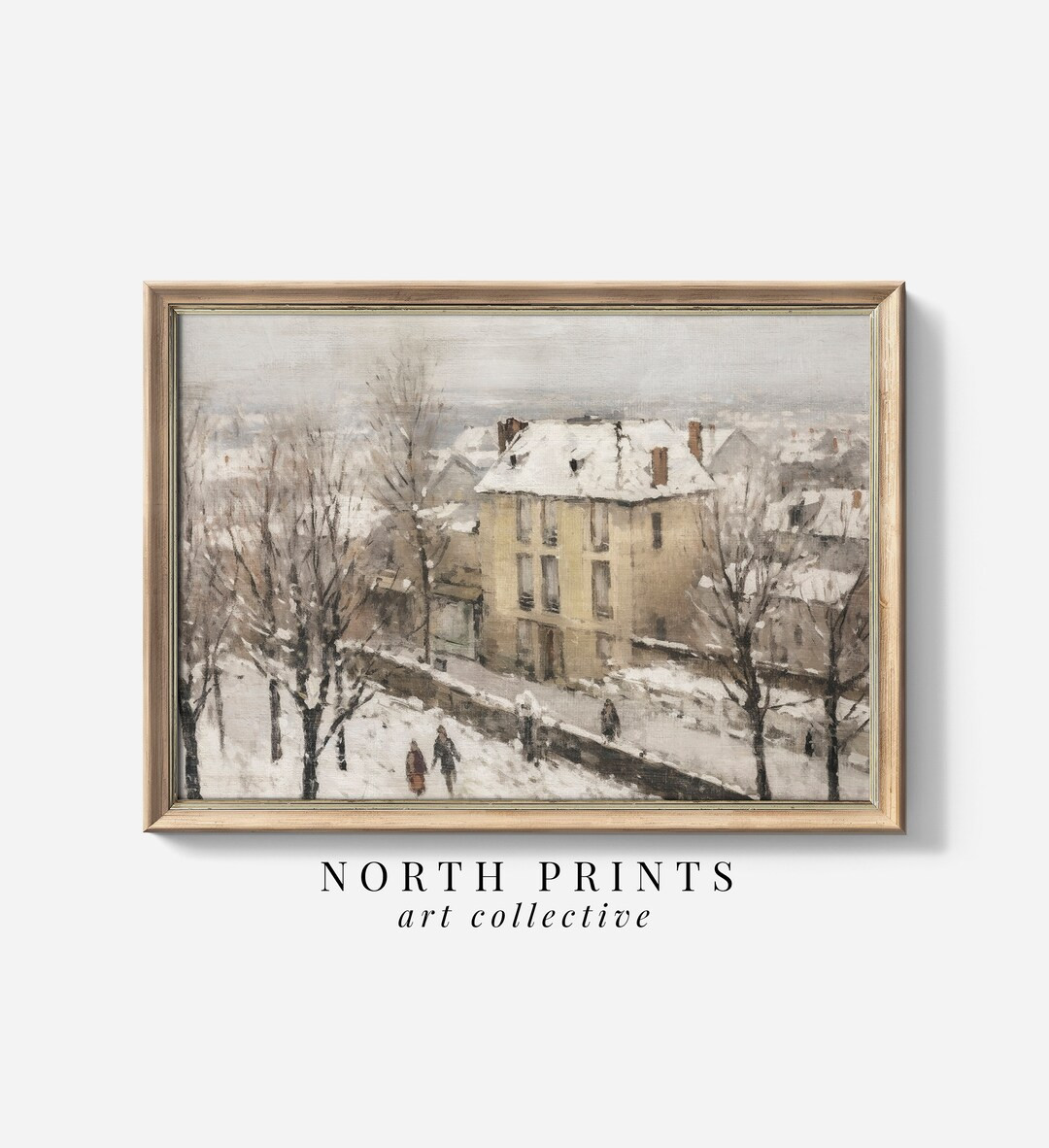 Muted Winter Village Painting Wall Art Decor Farmhouse - Etsy | Etsy (US)