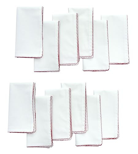 COTTON CRAFT Cloth Napkins - Set of 12 Soft Cotton 17x17 Inch White Dinner Napkins with Red Border Trim – Absorbent Reusable Fabric Serviettes - Christmas Holiday Table Parties Gift Everyday Use | Amazon (US)