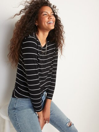 Luxe Long-Sleeve Crew-Neck Striped T-Shirt for Women | Old Navy (US)